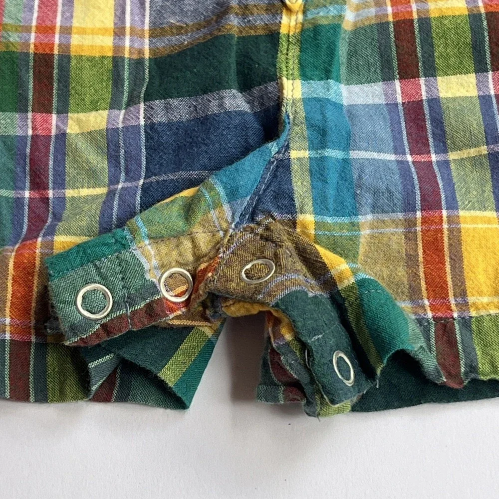 Ralph Lauren Plaid One Piece Romper Baby Boy Sz 9M Preppy Spring Summer Beach